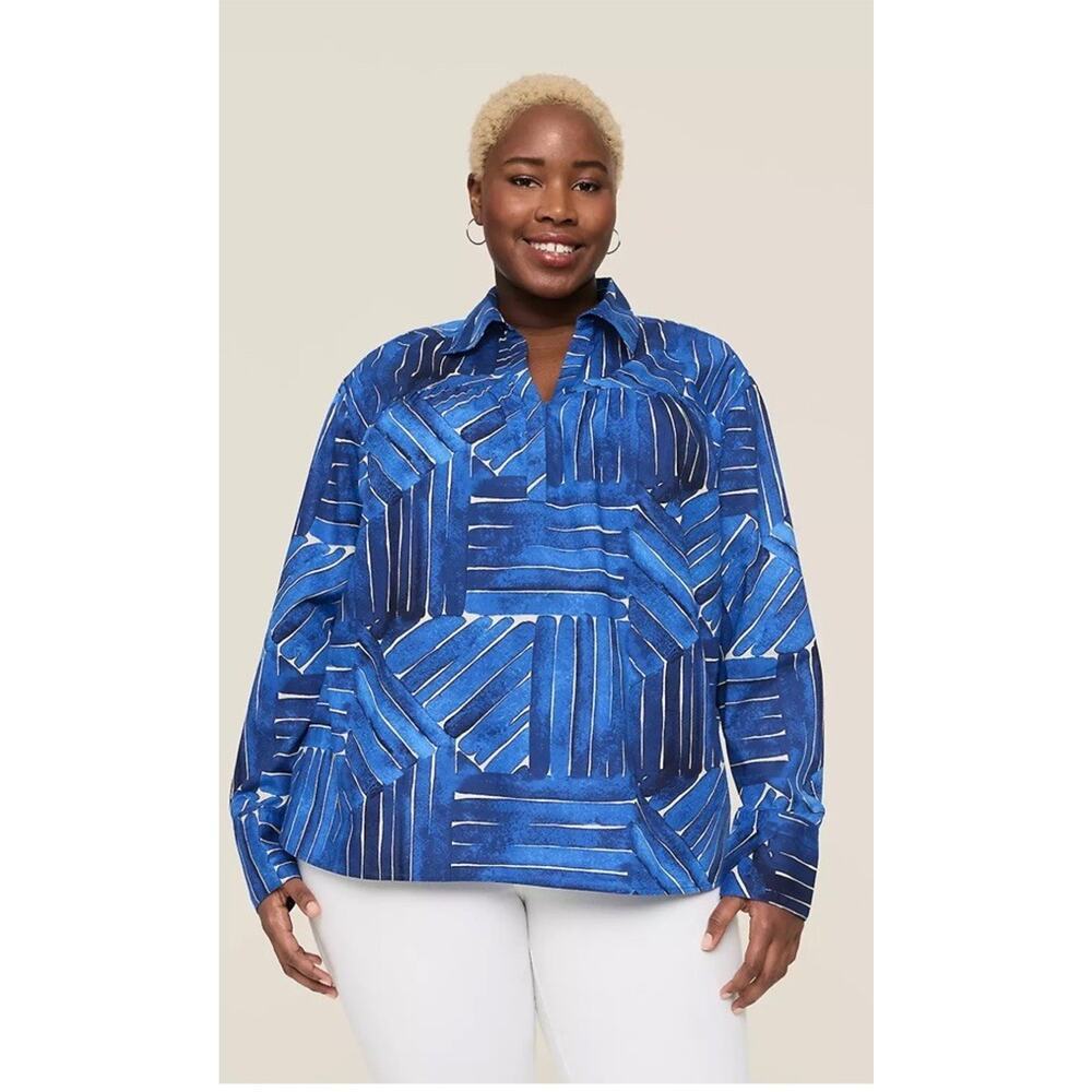 NWT Lane Bryant Womens Blouse Relaxed Collared Split Neck Popover 100% Cotton 22